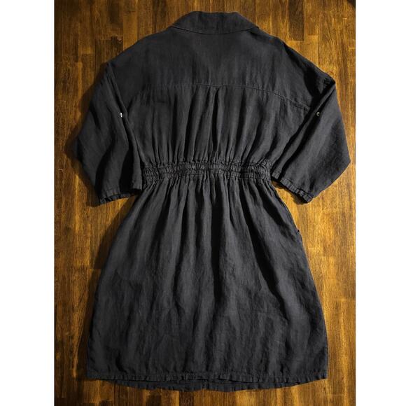Francesca Bettini Women's Large Shirt Dress 100% Linen Collared Drawstring Waist - Picture 2 of 12